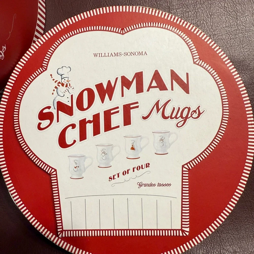 Williams-Sonoma Snowman chef mug set (4) and plate set NWT
